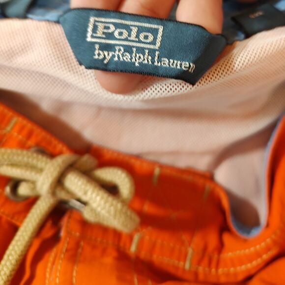 Polo by Ralph Lauren Vintage Swim Shorts Orange Pony Cargo 90s Blokecore Mens M - Picture 5 of 8